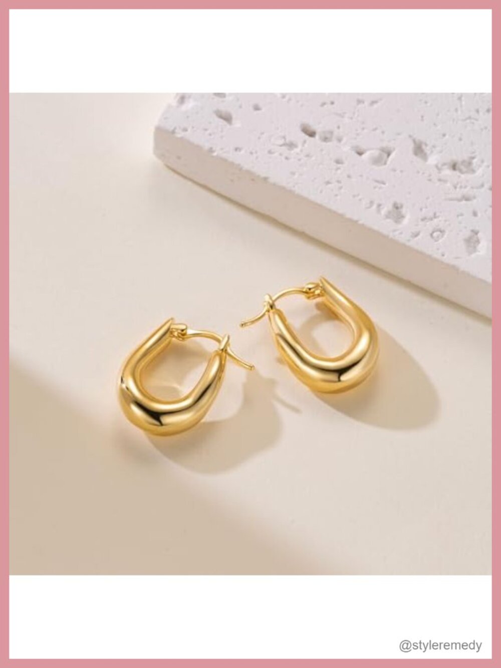 14k Gold Plated Chunky Hoop Earrings Hinged 21mm - Picture 5 of 6